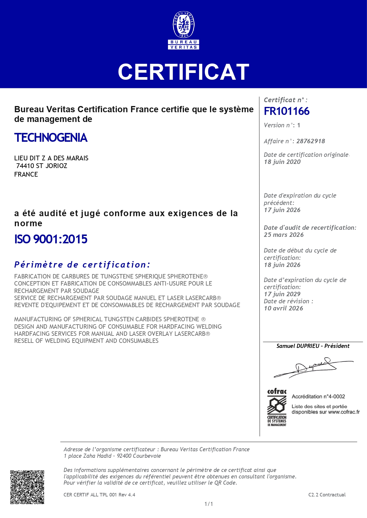 Certificat ISO 9001